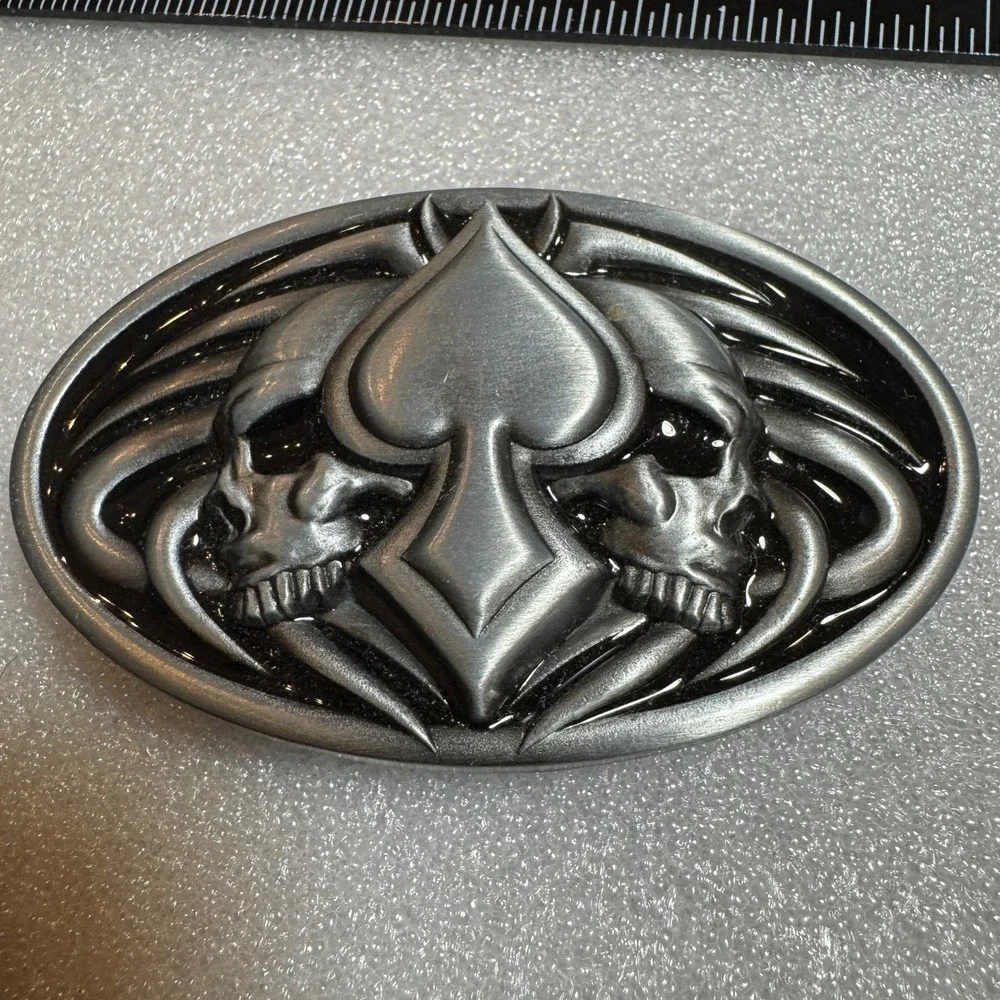 Oval Skull Spade Belt Buckle‎ Pewter Tone Men Women Biker Motorcycle